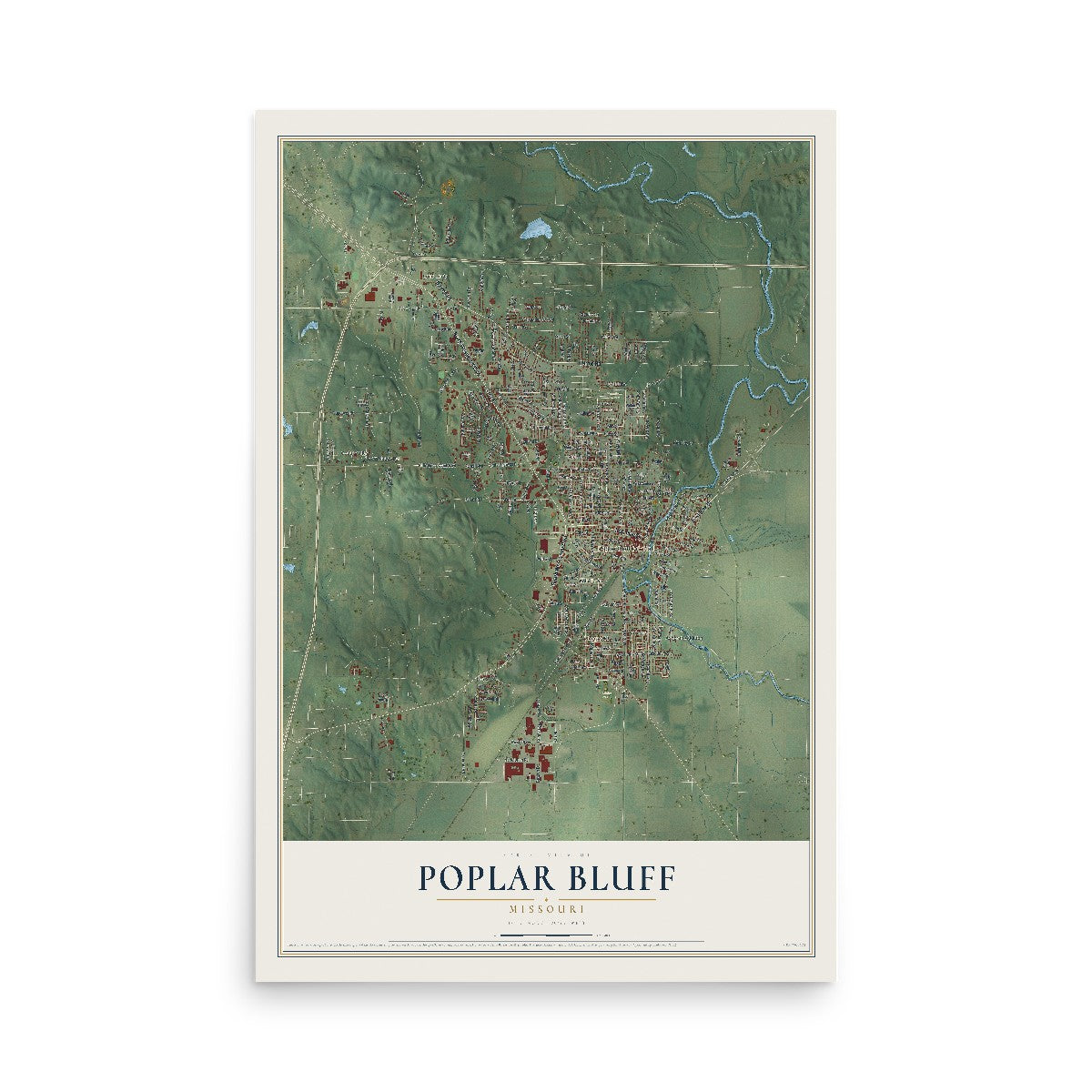Map of Poplar Bluff, Missouri, 12 x 18 inch unframed archival matte print