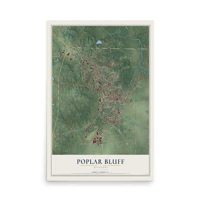 Map of Poplar Bluff, Missouri, 12 x 18 inch unframed archival matte print