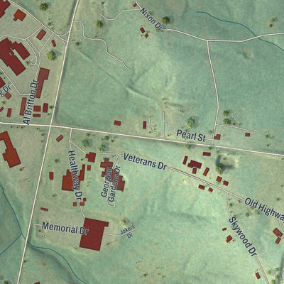 Second close-up of the map of Potosi, Missouri print showing more streets and buildings