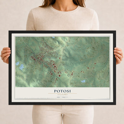 Map of Potosi, Missouri, 12 x 18 inch print in a black wood frame