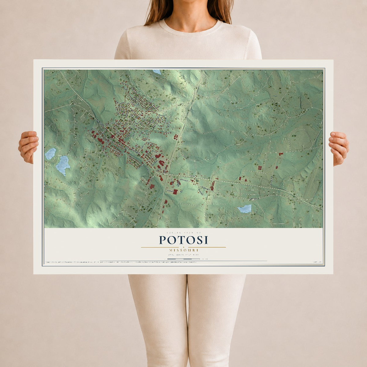 Map of Potosi, Missouri, 24 x 36 inch unframed archival matte print