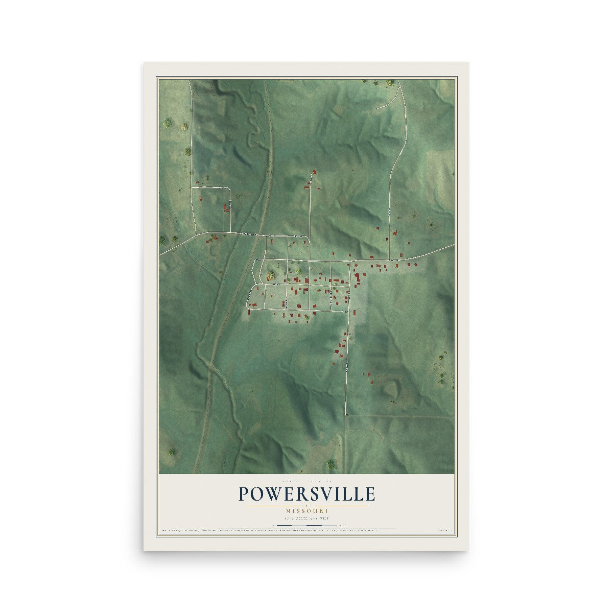 Map of Powersville, Missouri, 12 x 18 inch unframed archival matte print