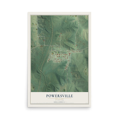 Map of Powersville, Missouri, 12 x 18 inch unframed archival matte print