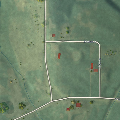 Second close-up of the map of Powersville, Missouri print showing more streets and buildings