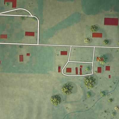 Close-up of the map of Prairie Hill, Missouri print showing street and building detail