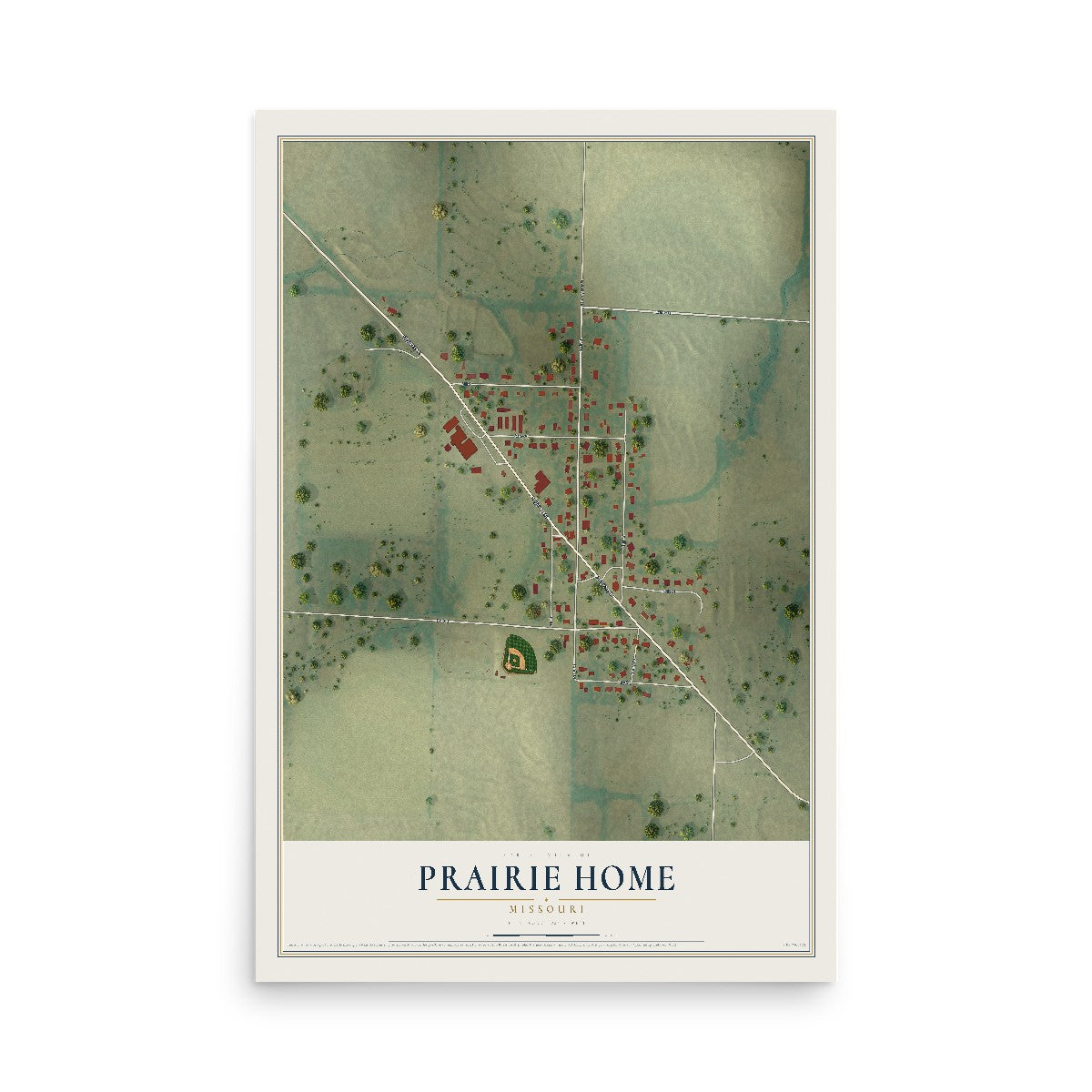 Map of Prairie Home, Missouri, 12 x 18 inch unframed archival matte print
