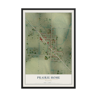 Map of Prairie Home, Missouri, 12 x 18 inch print in a black wood frame
