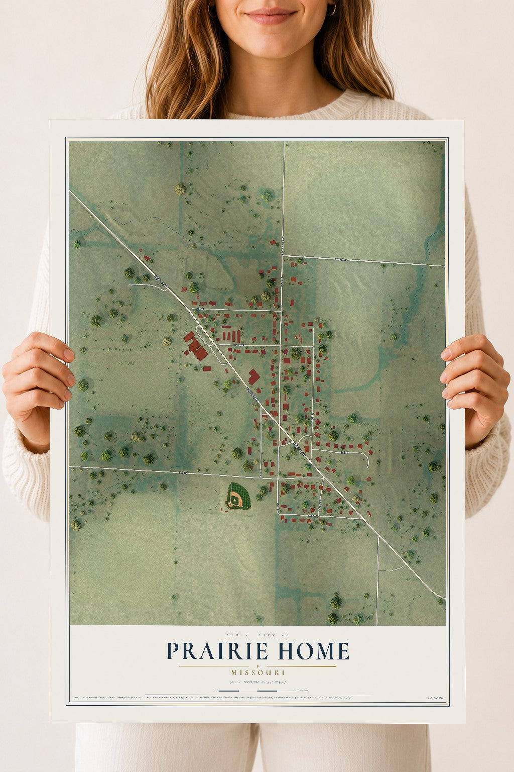 Map of Prairie Home, Missouri, 18 x 24 inch unframed archival matte print
