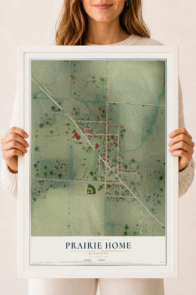 Map of Prairie Home, Missouri, 18 x 24 inch print in a white wood frame