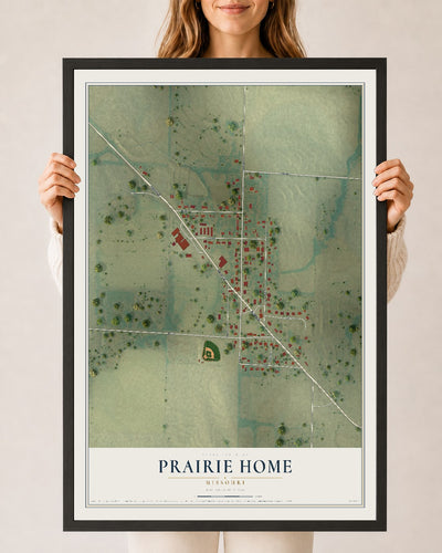Map of Prairie Home, Missouri, 24 x 36 inch print in a black wood frame