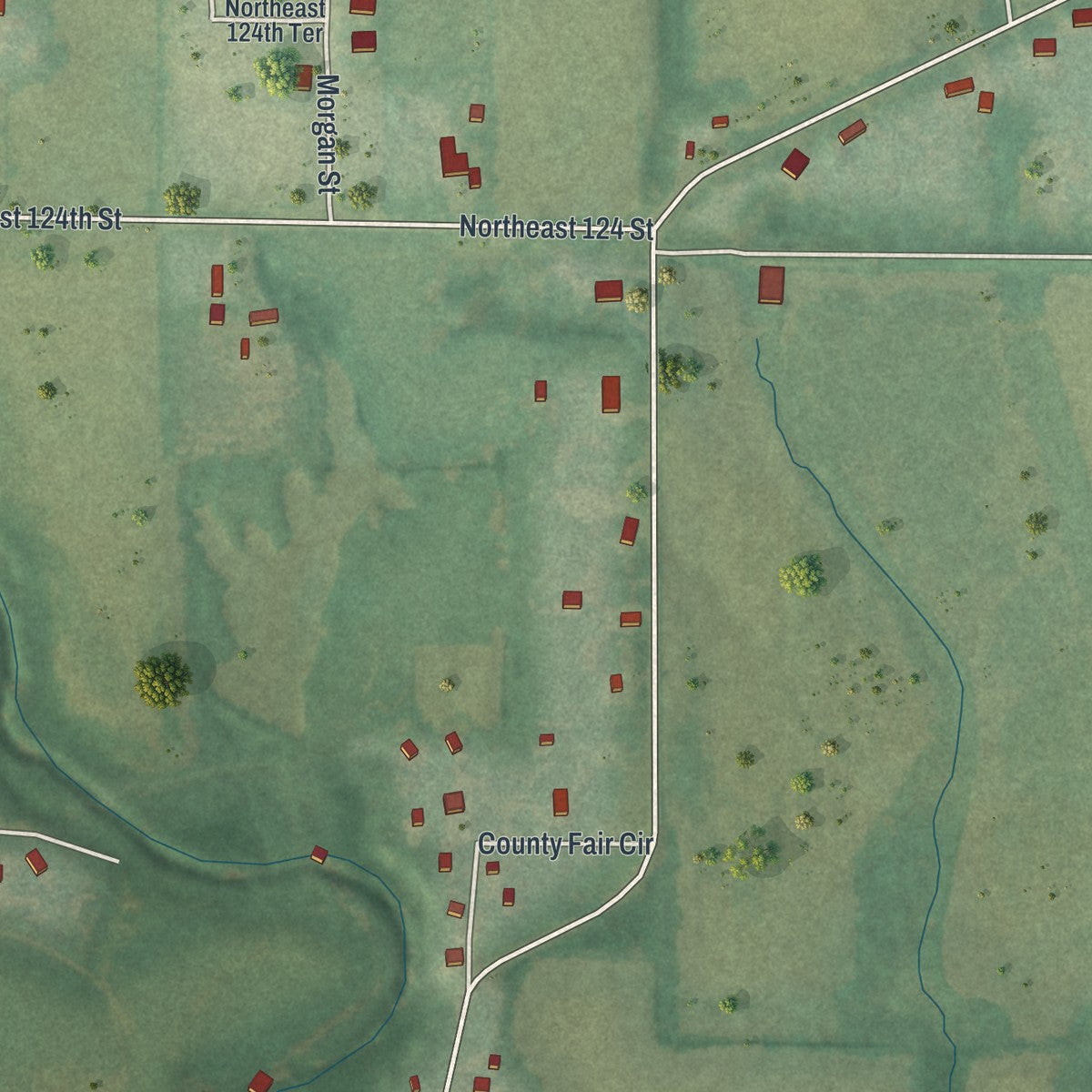 Second close-up of the map of Prathersville, Missouri print showing more streets and buildings