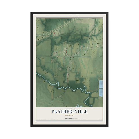 Map of Prathersville, Missouri, 12 x 18 inch print in a black wood frame