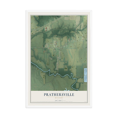 Map of Prathersville, Missouri, 12 x 18 inch print in a white wood frame