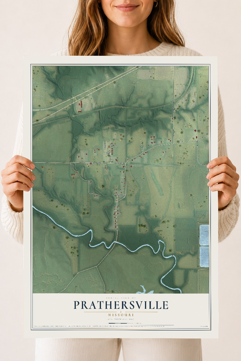 Map of Prathersville, Missouri, 18 x 24 inch unframed archival matte print