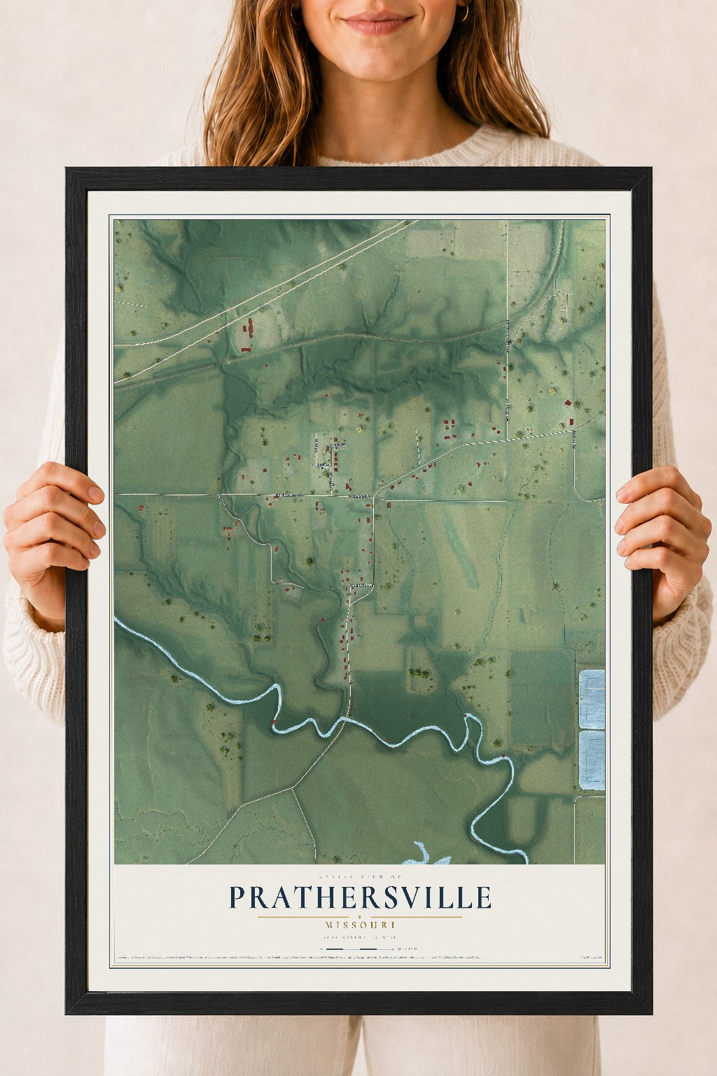 Map of Prathersville, Missouri, 18 x 24 inch print in a black wood frame