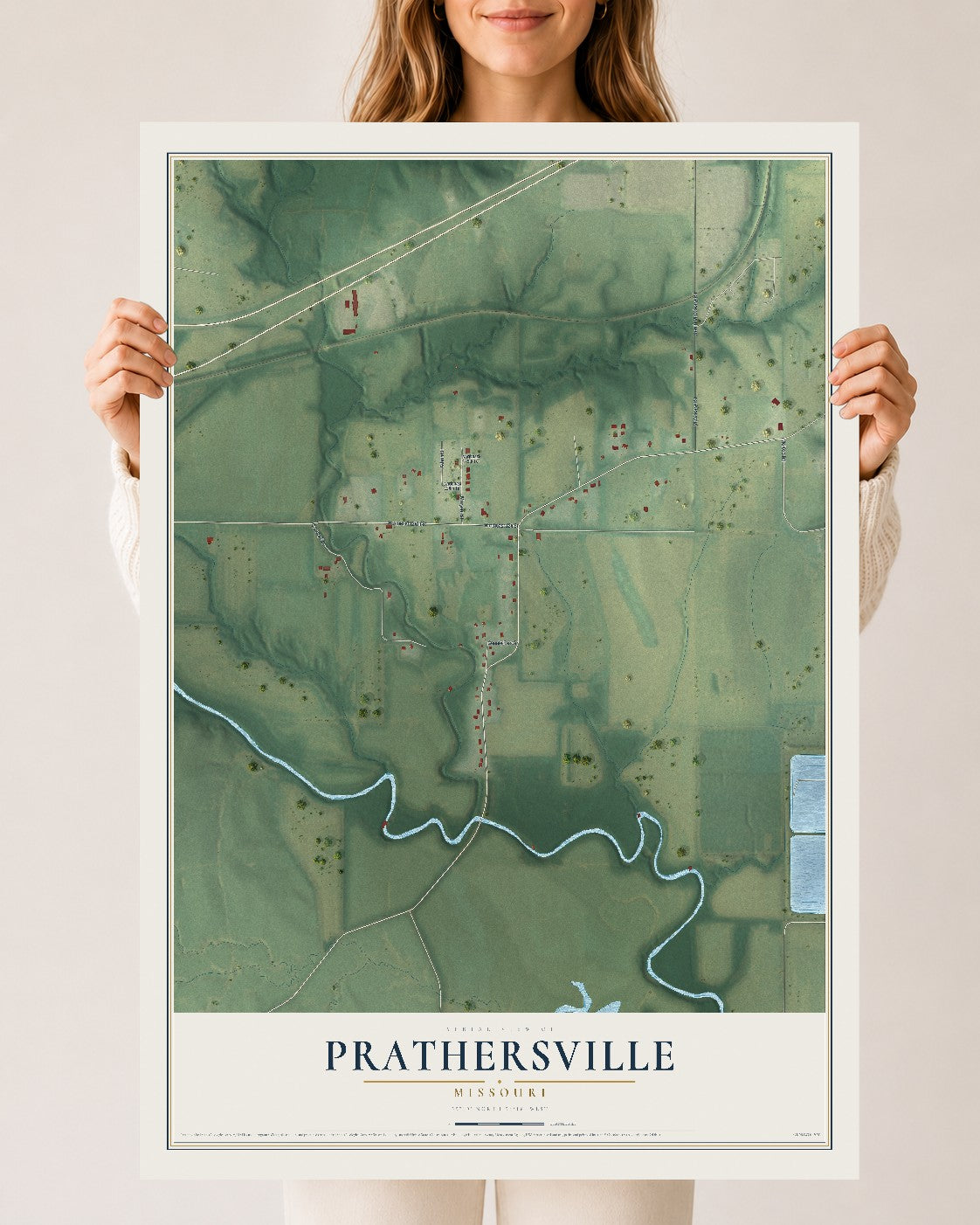 Map of Prathersville, Missouri, 24 x 36 inch unframed archival matte print