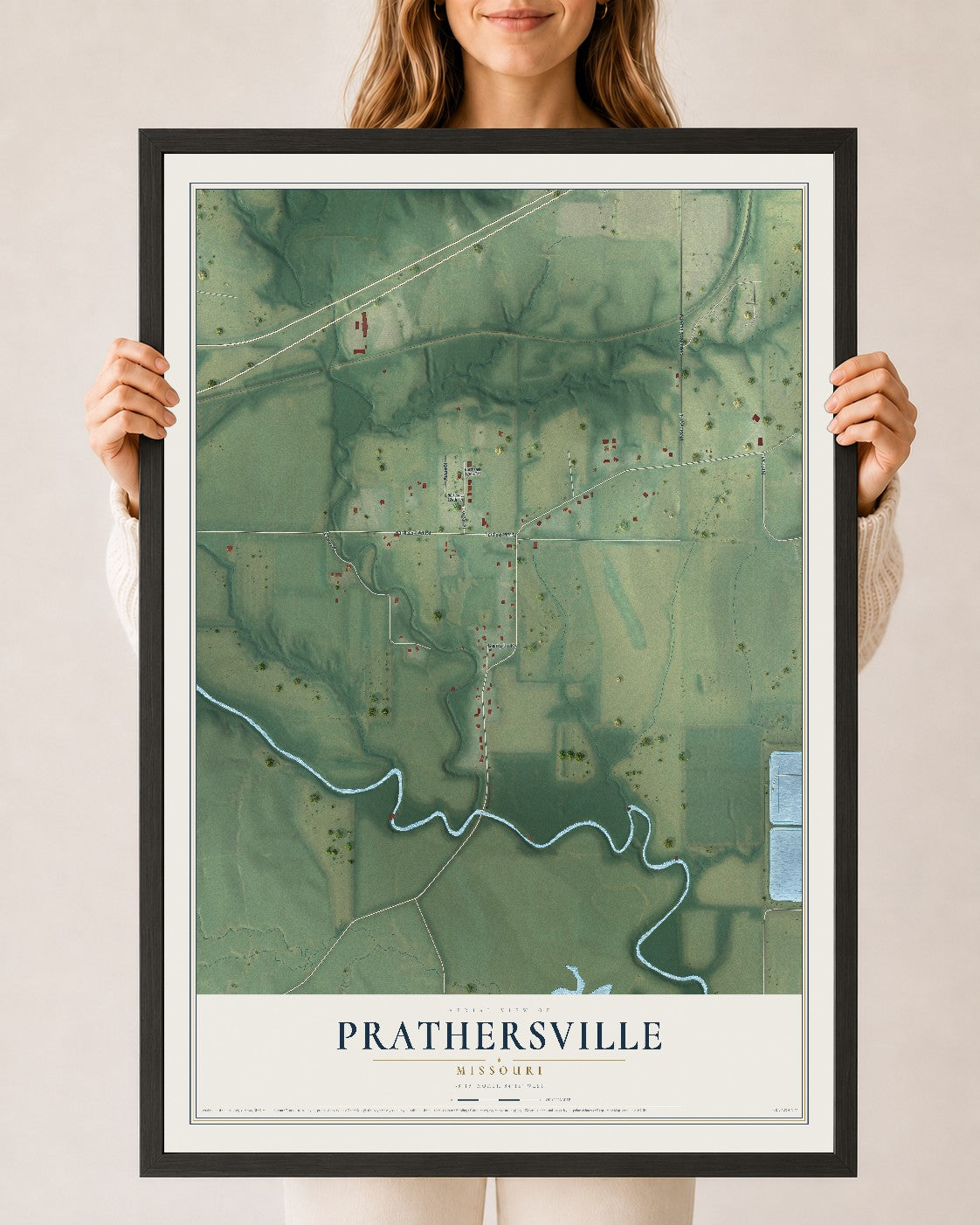 Map of Prathersville, Missouri, 24 x 36 inch print in a black wood frame