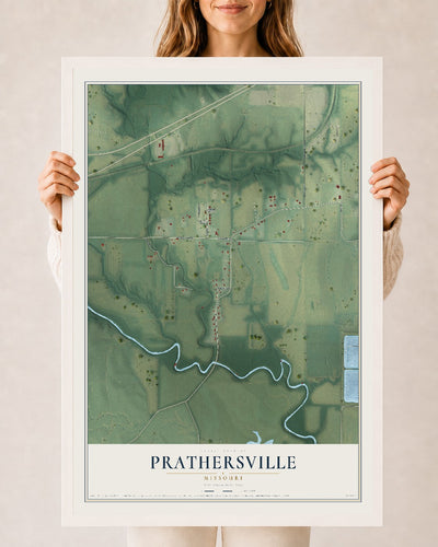 Map of Prathersville, Missouri, 24 x 36 inch print in a white wood frame