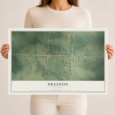 Map of Preston, Missouri, 12 x 18 inch unframed archival matte print