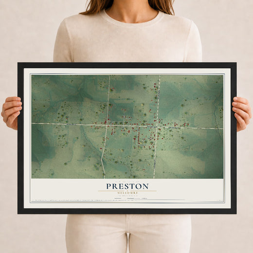 Map of Preston, Missouri, 12 x 18 inch print in a black wood frame