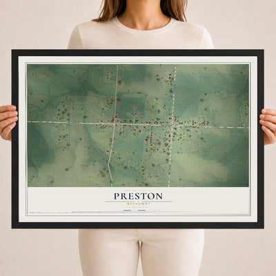 Map of Preston, Missouri, 18 x 24 inch print in a black wood frame