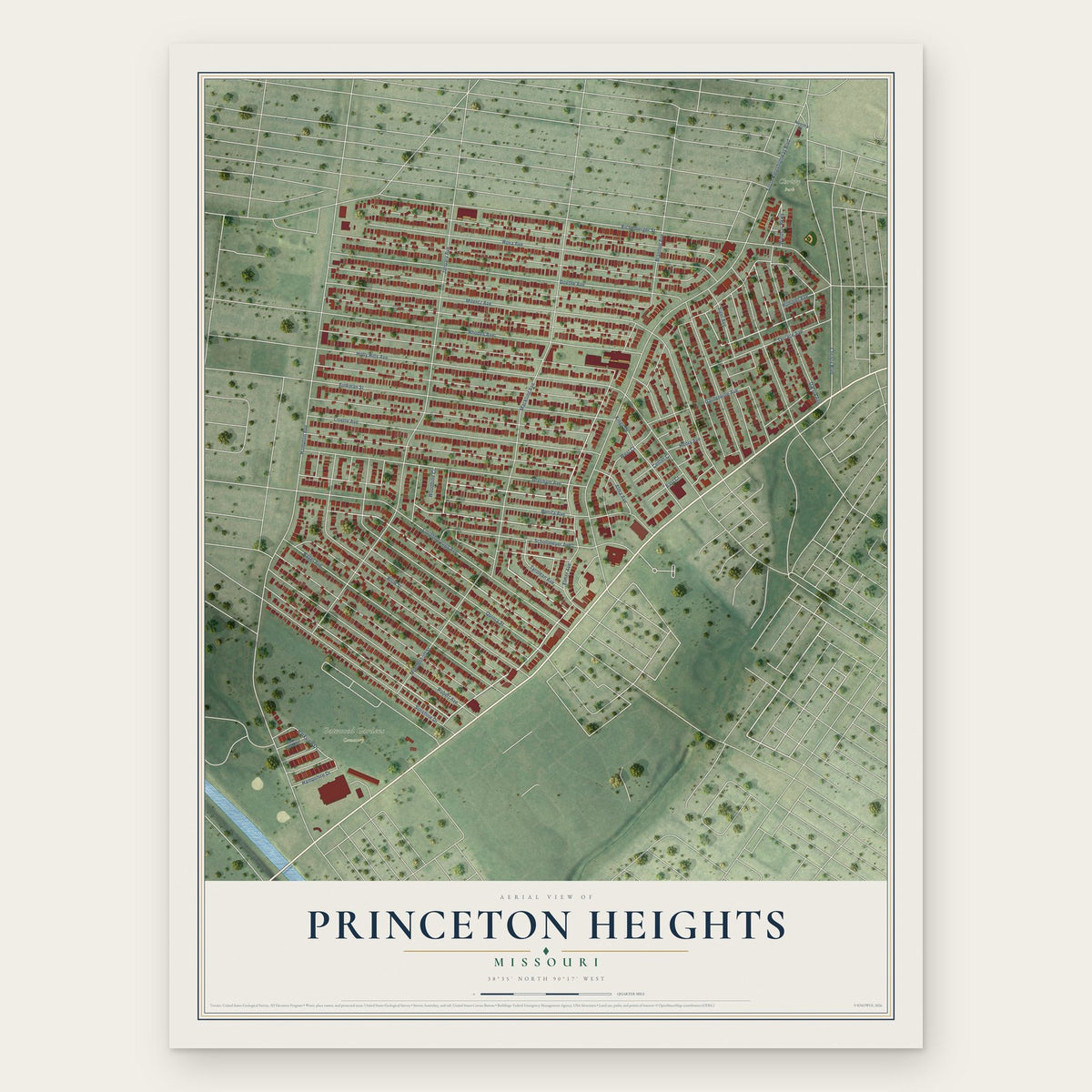 Princeton Heights, Missouri map print, the full design