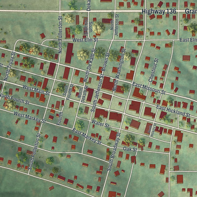 Close-up of the map of Princeton, Missouri print showing street and building detail