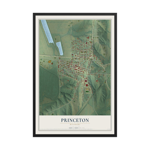 Map of Princeton, Missouri, 12 x 18 inch print in a black wood frame
