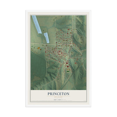 Map of Princeton, Missouri, 12 x 18 inch print in a white wood frame