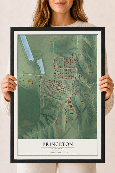 Map of Princeton, Missouri, 18 x 24 inch print in a black wood frame