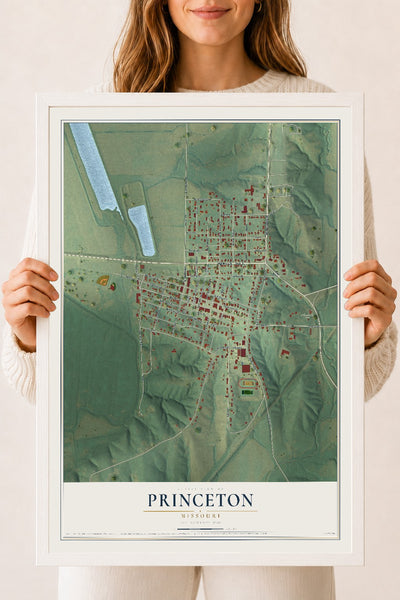 Map of Princeton, Missouri, 18 x 24 inch print in a white wood frame
