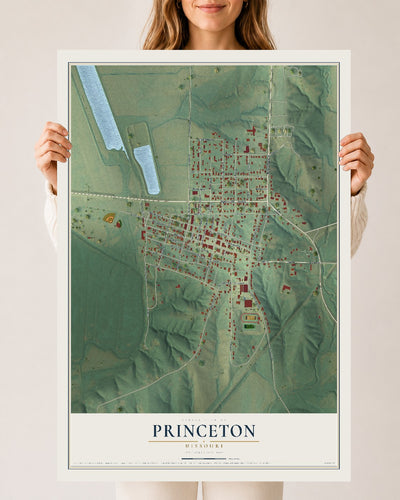 Map of Princeton, Missouri, 24 x 36 inch unframed archival matte print