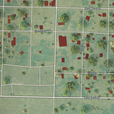 Close-up of the map of Purcell, Missouri print showing street and building detail