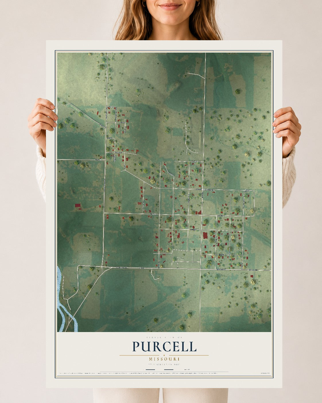 Map of Purcell, Missouri, 24 x 36 inch unframed archival matte print