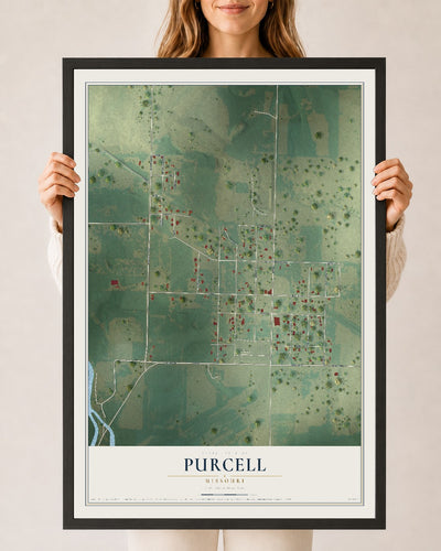Map of Purcell, Missouri, 24 x 36 inch print in a black wood frame