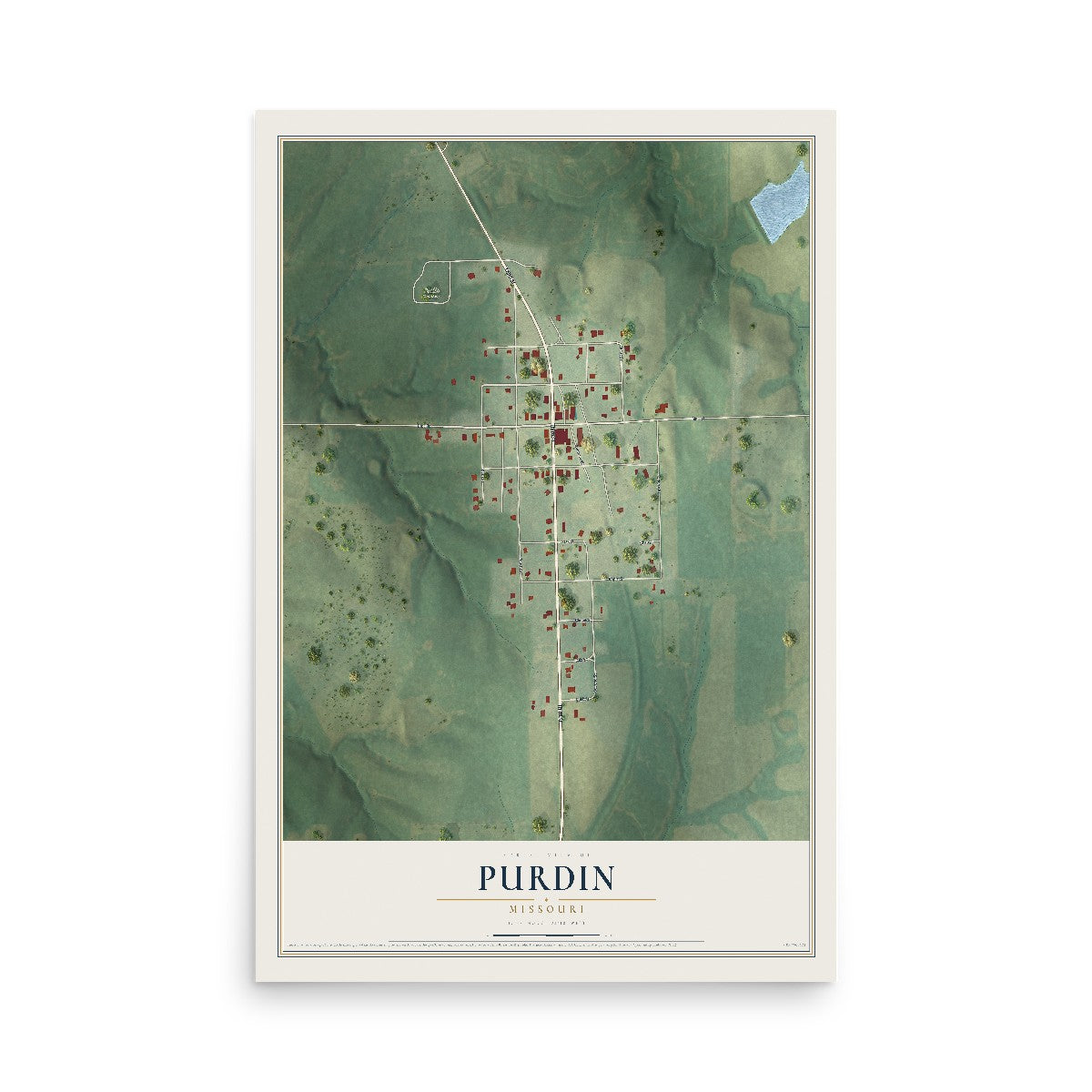 Map of Purdin, Missouri, 12 x 18 inch unframed archival matte print