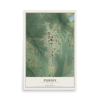 Map of Purdin, Missouri, 12 x 18 inch unframed archival matte print
