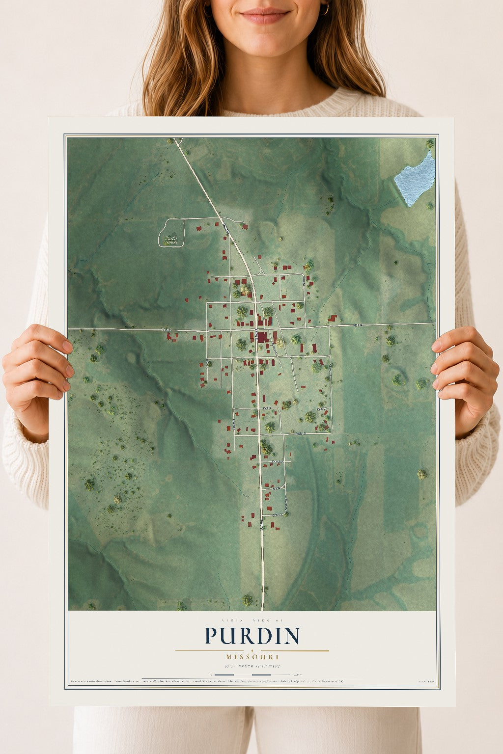 Map of Purdin, Missouri, 18 x 24 inch unframed archival matte print