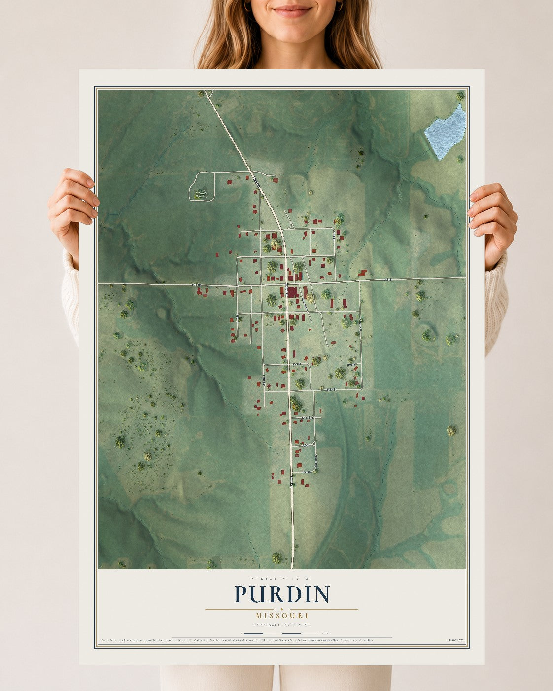 Map of Purdin, Missouri, 24 x 36 inch unframed archival matte print