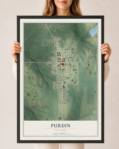 Map of Purdin, Missouri, 24 x 36 inch print in a black wood frame