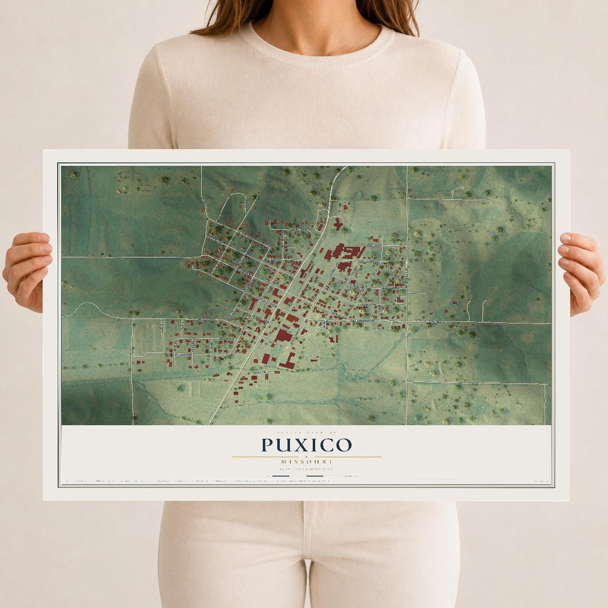 Map of Puxico, Missouri, 12 x 18 inch unframed archival matte print