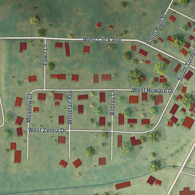 Second close-up of the map of Puxico, Missouri print showing more streets and buildings