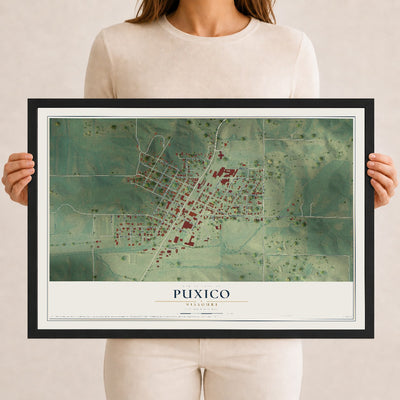 Map of Puxico, Missouri, 12 x 18 inch print in a black wood frame
