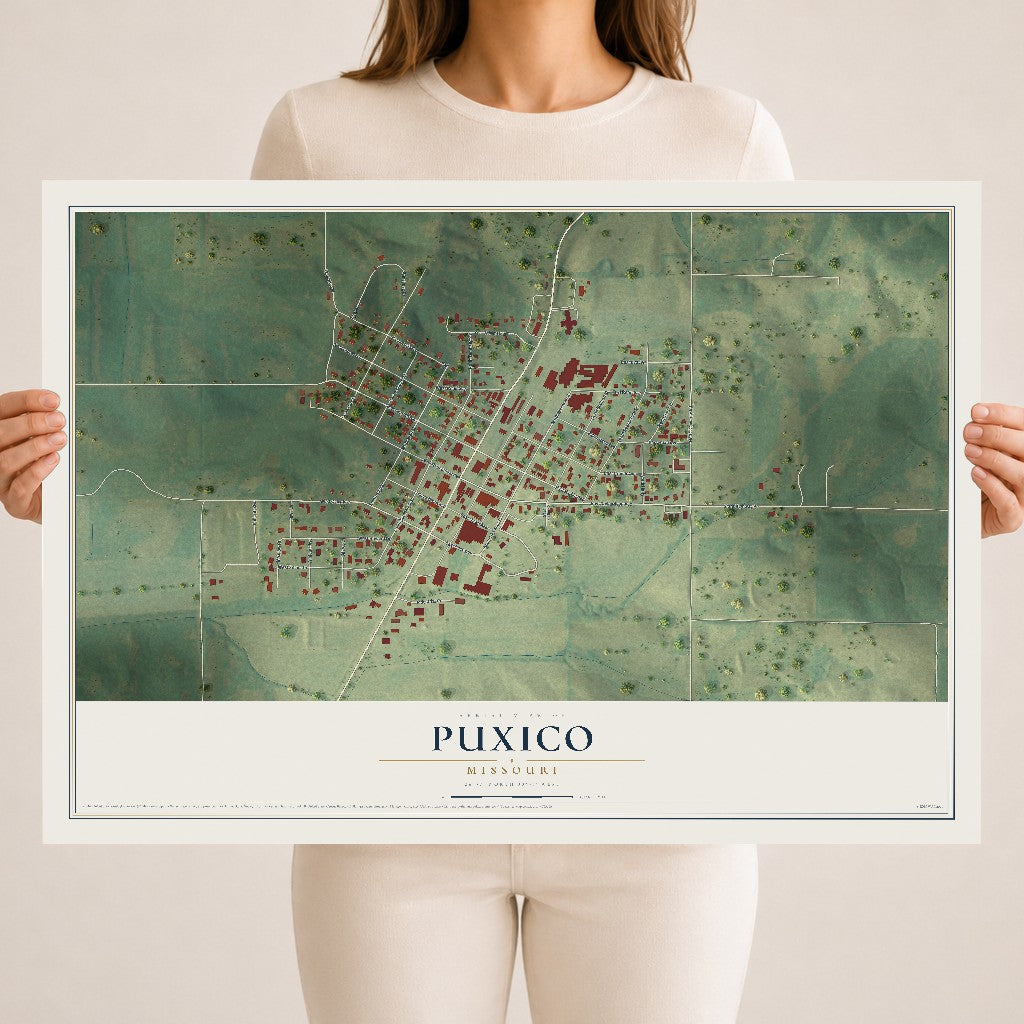 Map of Puxico, Missouri, 18 x 24 inch unframed archival matte print