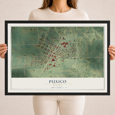 Map of Puxico, Missouri, 18 x 24 inch print in a black wood frame