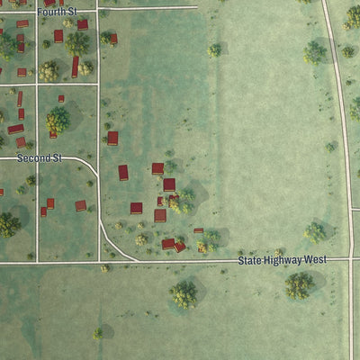 Second close-up of the map of Queen City, Missouri print showing more streets and buildings