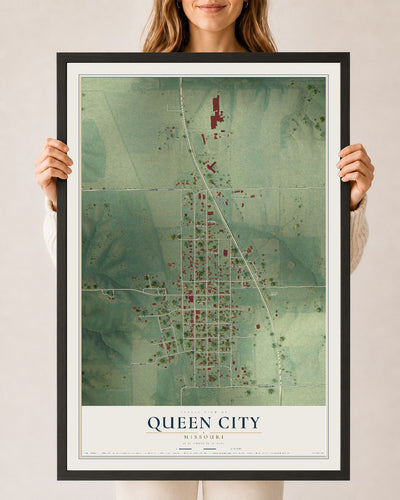Map of Queen City, Missouri, 24 x 36 inch print in a black wood frame
