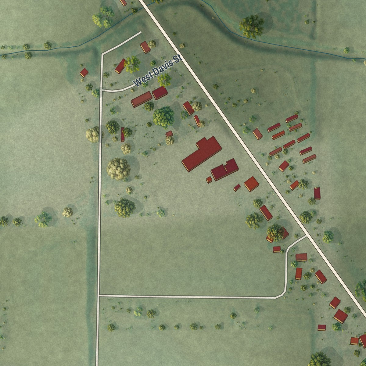 Second close-up of the map of Qulin, Missouri print showing more streets and buildings