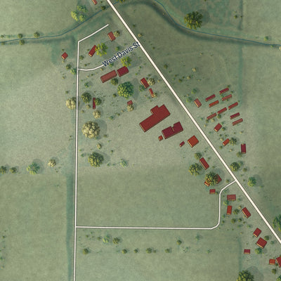 Second close-up of the map of Qulin, Missouri print showing more streets and buildings