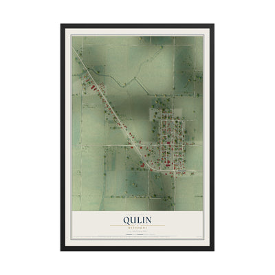 Map of Qulin, Missouri, 12 x 18 inch print in a black wood frame